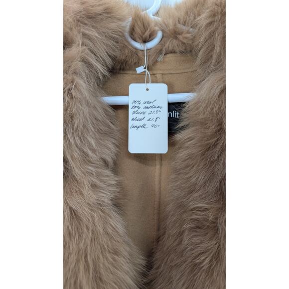 Pissenlit Camel Wool Cashmere Coat genuine Fox Fur Collar - Picture 5 of 9